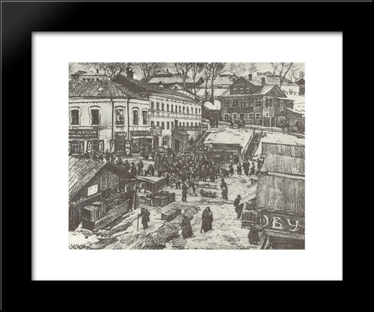 Torzhok. The Red Market Outside 20x24 Black Modern Wood Framed Art Print Poster by Yuon, Konstantin