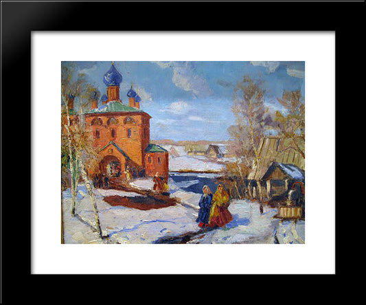 Winter. Landscape With The Red Church 20x24 Black Modern Wood Framed Art Print Poster by Yuon, Konstantin