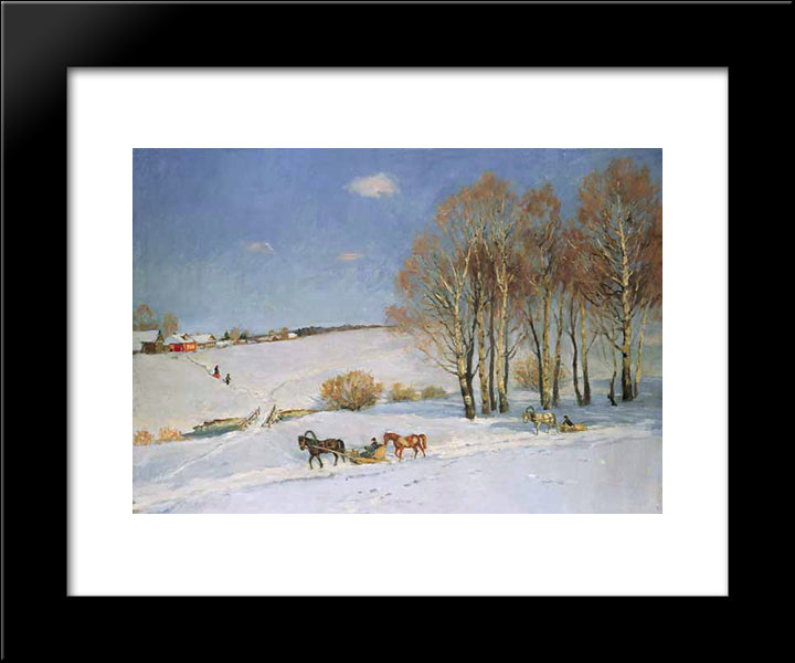 Winter Landscape With Horse - Drawn Sleigh 20x24 Black Modern Wood Framed Art Print Poster by Yuon, Konstantin