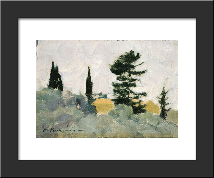 Landscape With Cypress Trees 20x24 Black Modern Wood Framed Art Print Poster by Parthenis, Konstantinos