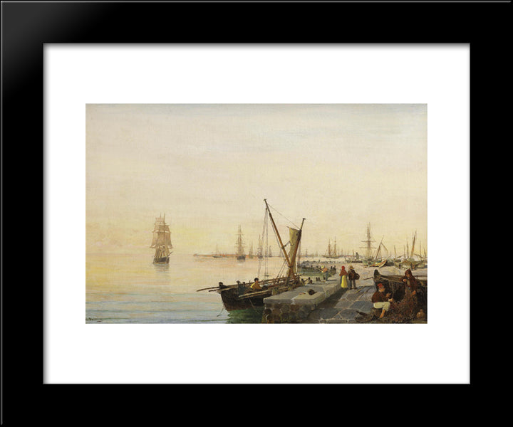 A Busy Harbour 20x24 Black Modern Wood Framed Art Print Poster by Volanakis, Konstantinos