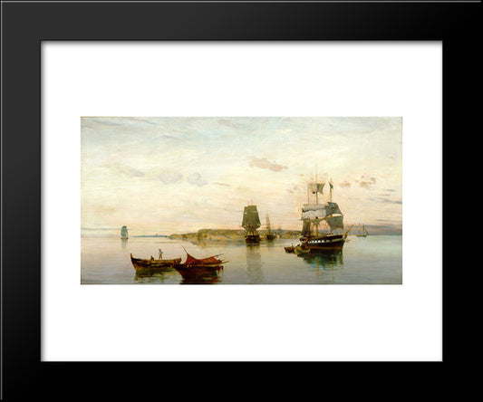 Anchored Boats 20x24 Black Modern Wood Framed Art Print Poster by Volanakis, Konstantinos