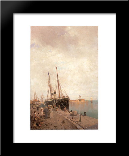 At The Dock 20x24 Black Modern Wood Framed Art Print Poster by Volanakis, Konstantinos