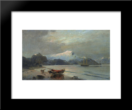 Bay With Boats 20x24 Black Modern Wood Framed Art Print Poster by Volanakis, Konstantinos