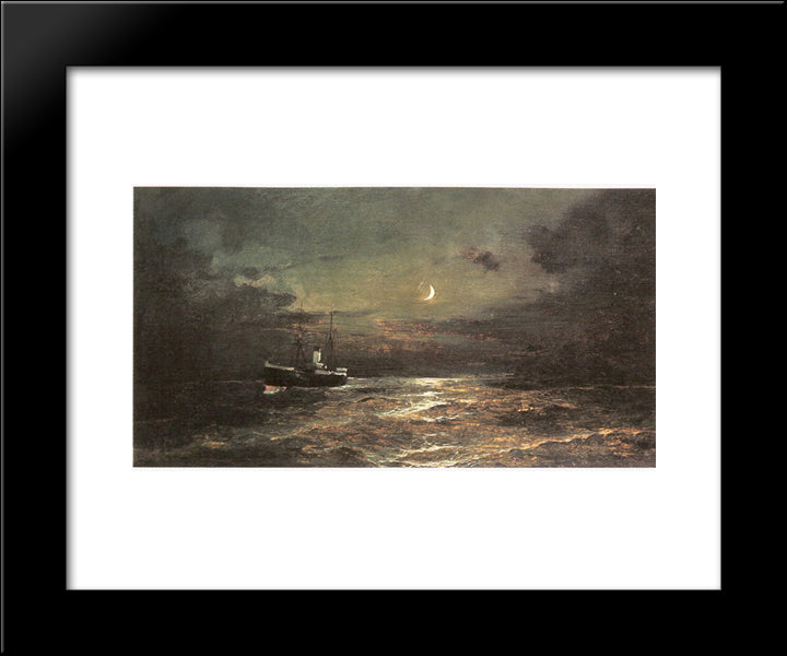 Boat At Moonlight 20x24 Black Modern Wood Framed Art Print Poster by Volanakis, Konstantinos