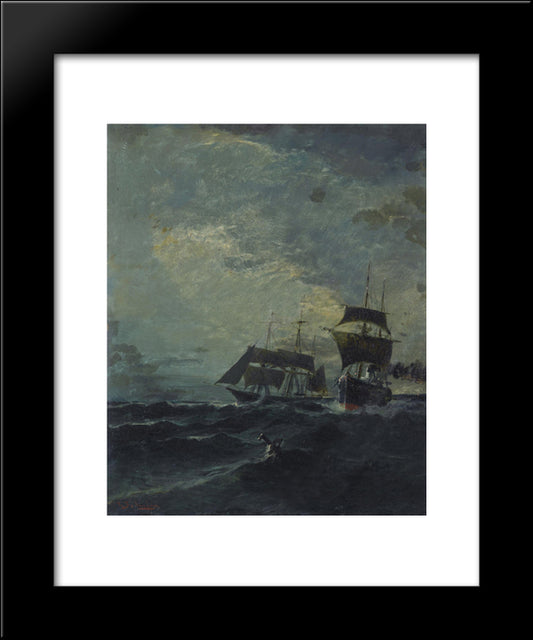 Boats At The Sea 20x24 Black Modern Wood Framed Art Print Poster by Volanakis, Konstantinos