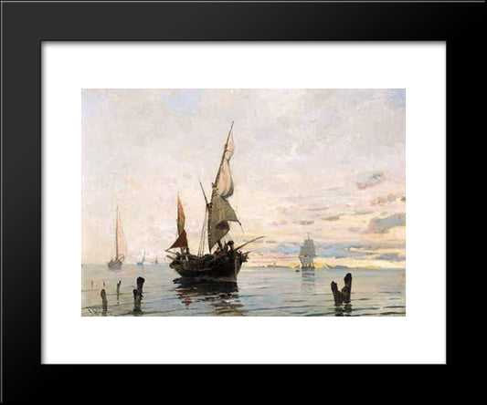 Bringing In The Catch 20x24 Black Modern Wood Framed Art Print Poster by Volanakis, Konstantinos