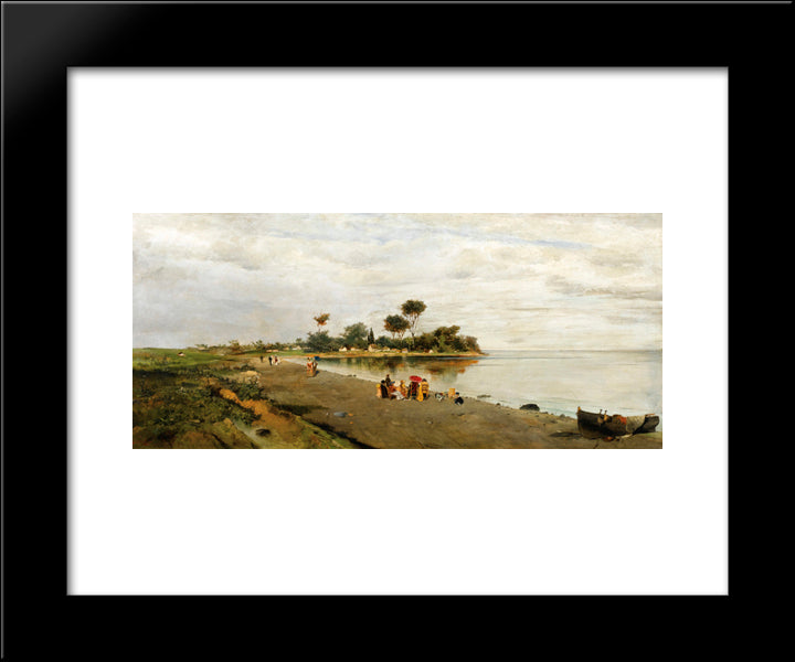 Elegant Figures At The Shore 20x24 Black Modern Wood Framed Art Print Poster by Volanakis, Konstantinos