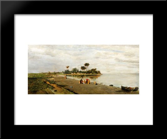 Elegant Figures At The Shore 20x24 Black Modern Wood Framed Art Print Poster by Volanakis, Konstantinos