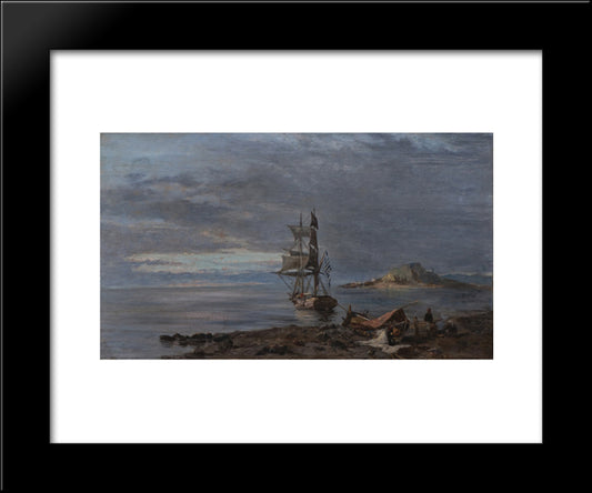 Greek Frigate At Anchor 20x24 Black Modern Wood Framed Art Print Poster by Volanakis, Konstantinos