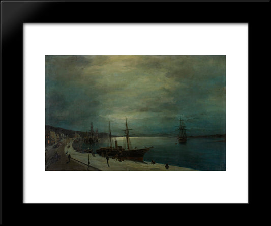 Moonlit Harbour 20x24 Black Modern Wood Framed Art Print Poster by Volanakis, Konstantinos