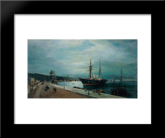 Moonlit Harbour Of Volos 20x24 Black Modern Wood Framed Art Print Poster by Volanakis, Konstantinos