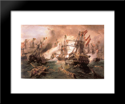 Naval Battle At Lissa 20x24 Black Modern Wood Framed Art Print Poster by Volanakis, Konstantinos