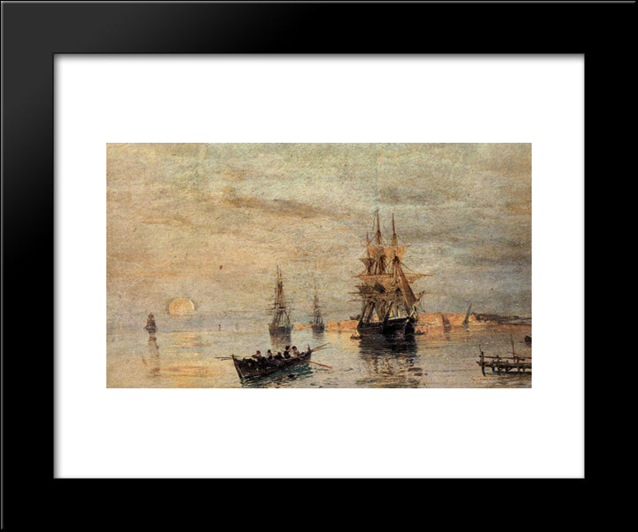 Sailing Ships At Dawn 20x24 Black Modern Wood Framed Art Print Poster by Volanakis, Konstantinos