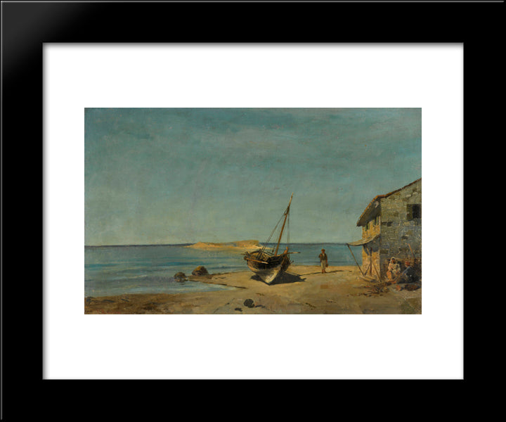 The Fisherman'S Home On The Beach 20x24 Black Modern Wood Framed Art Print Poster by Volanakis, Konstantinos