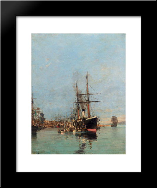 The Port Of Piraeus 20x24 Black Modern Wood Framed Art Print Poster by Volanakis, Konstantinos