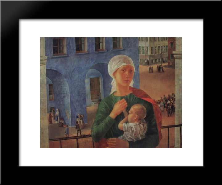 1918 In Petrograd 20x24 Black Modern Wood Framed Art Print Poster by Petrov Vodkin, Kuzma