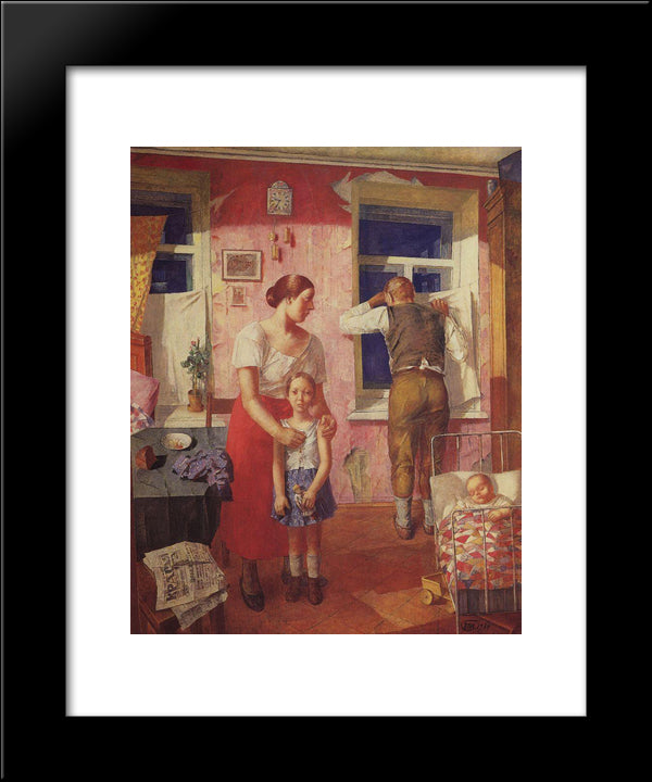 1919. Alarm 20x24 Black Modern Wood Framed Art Print Poster by Petrov Vodkin, Kuzma