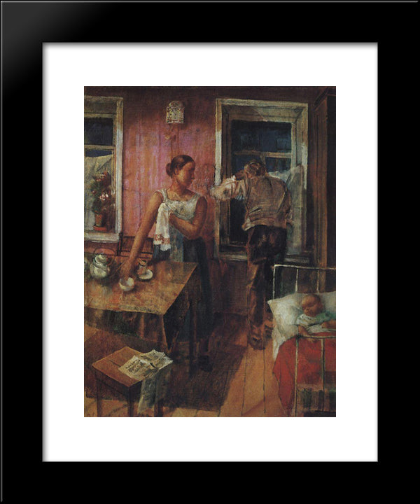 Anxiety 20x24 Black Modern Wood Framed Art Print Poster by Petrov Vodkin, Kuzma