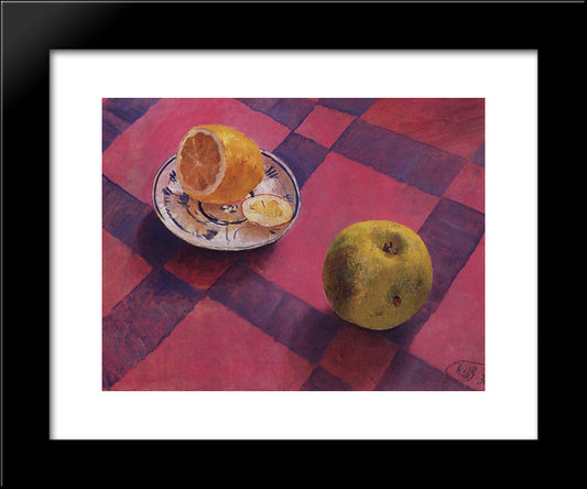 Apple And Lemon 20x24 Black Modern Wood Framed Art Print Poster by Petrov Vodkin, Kuzma