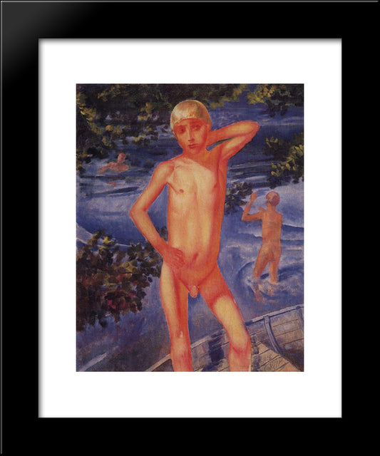 Bathing Boys 20x24 Black Modern Wood Framed Art Print Poster by Petrov Vodkin, Kuzma