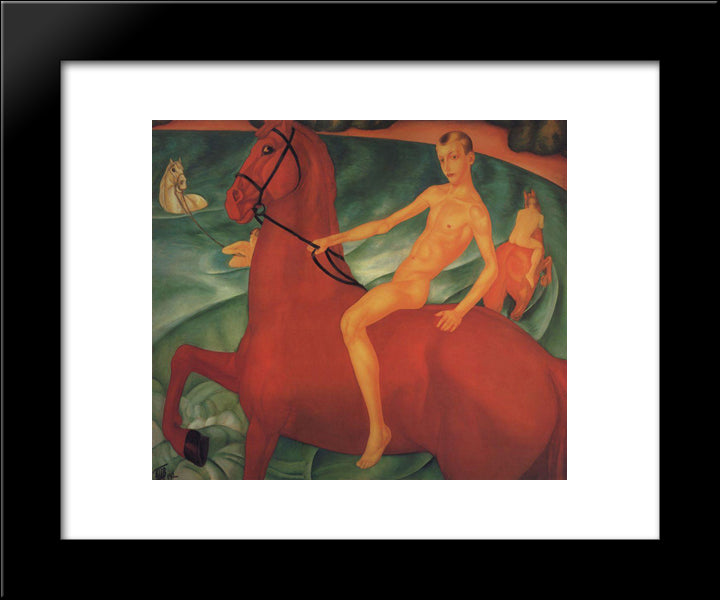 Bathing Of A Red Horse 20x24 Black Modern Wood Framed Art Print Poster by Petrov Vodkin, Kuzma