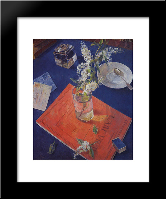 Bird Cherry In A Glass 20x24 Black Modern Wood Framed Art Print Poster by Petrov Vodkin, Kuzma