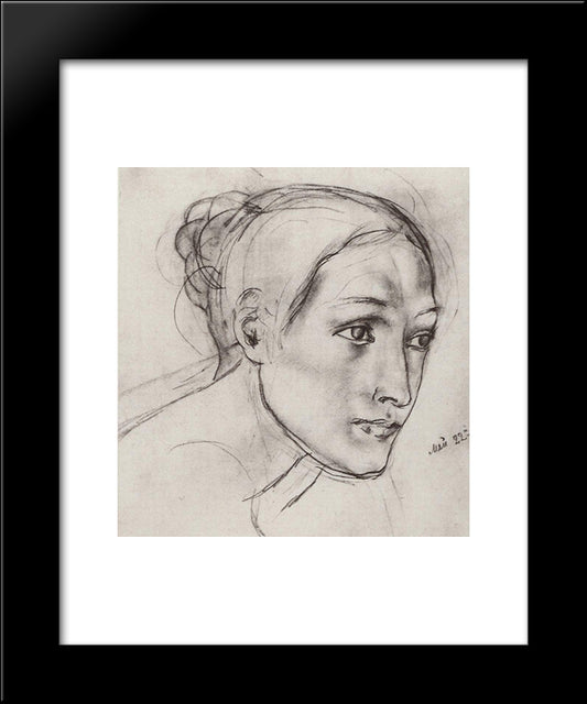 Female Head 20x24 Black Modern Wood Framed Art Print Poster by Petrov Vodkin, Kuzma