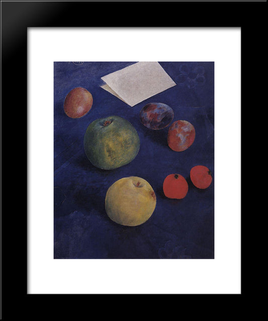 Fruit On A Blue Tablecloth 20x24 Black Modern Wood Framed Art Print Poster by Petrov Vodkin, Kuzma