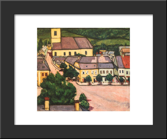 Main Square In Nagybanya 20x24 Black Modern Wood Framed Art Print Poster by Tihanyi, Lajos