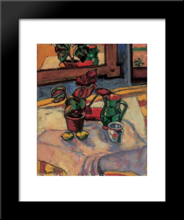 Still-Life With Flowes In A Pot 20x24 Black Modern Wood Framed Art Print Poster by Tihanyi, Lajos