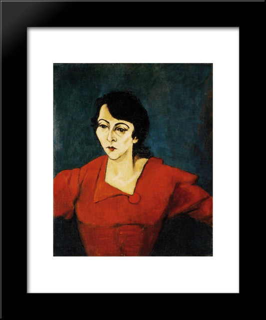 Woman In Red With Green Background 20x24 Black Modern Wood Framed Art Print Poster by Tihanyi, Lajos