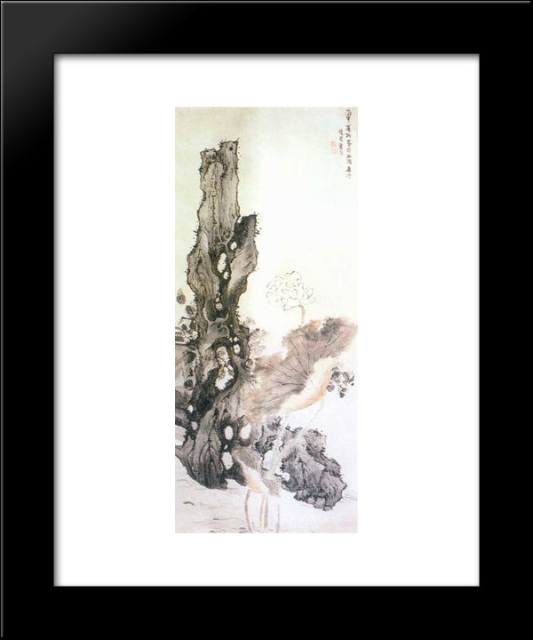 Flower And Rock 20x24 Black Modern Wood Framed Art Print Poster by Ying, Lan