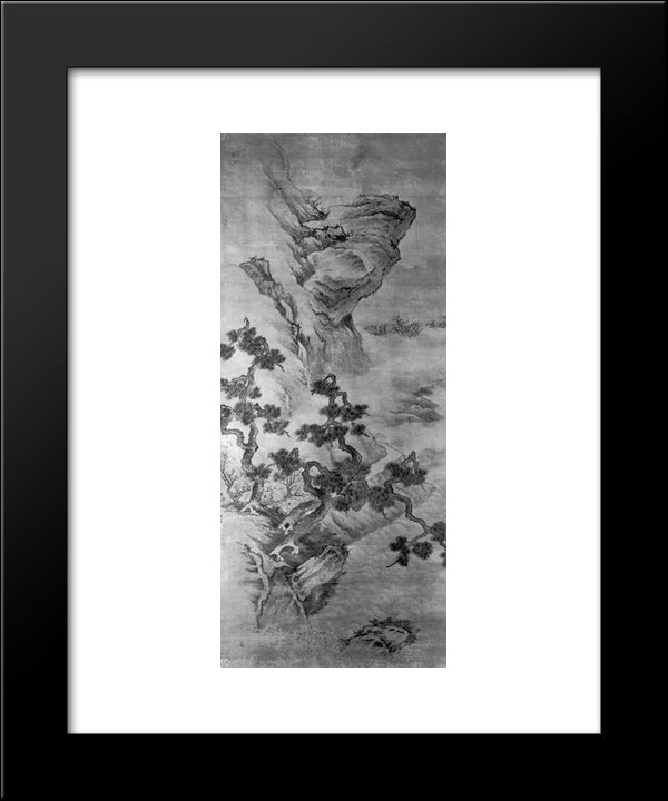 Landscape With A Precipitous River-Bank With Gnarled Pines And Three Men 20x24 Black Modern Wood Framed Art Print Poster by Ying, Lan
