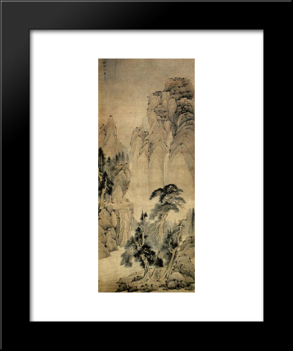 Pines And The Waterfall 20x24 Black Modern Wood Framed Art Print Poster by Ying, Lan