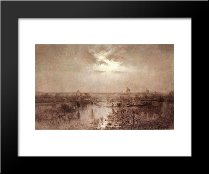 Fishing On The Tisza 20x24 Black Modern Wood Framed Art Print Poster by Mednyanszky, Laszlo
