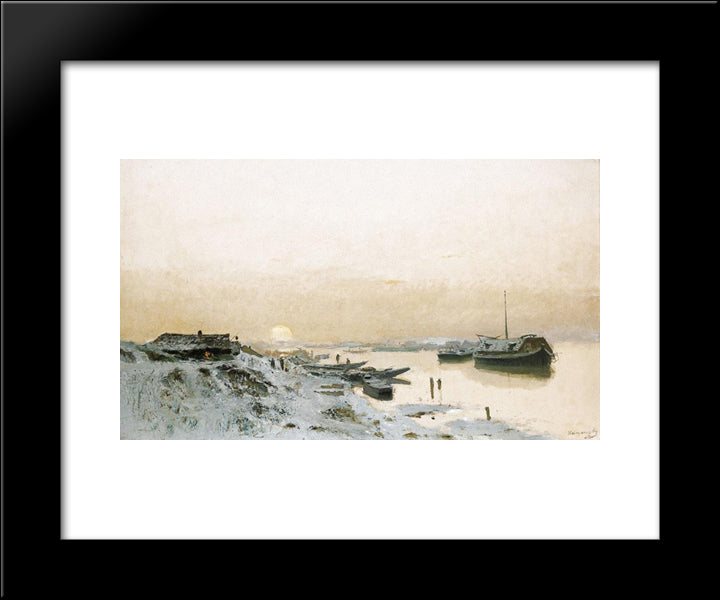 Sunrise In The Snowy Riverside 20x24 Black Modern Wood Framed Art Print Poster by Mednyanszky, Laszlo