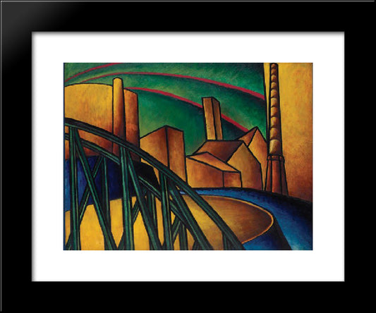 Landscape With Bridge At Obuda Hajogyar 20x24 Black Modern Wood Framed Art Print Poster by Moholy Nagy, Laszlo