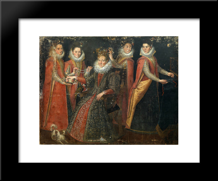 Portrait Of Five Women With A Dog And A Parrot 20x24 Black Modern Wood Framed Art Print Poster by Fontana, Lavinia
