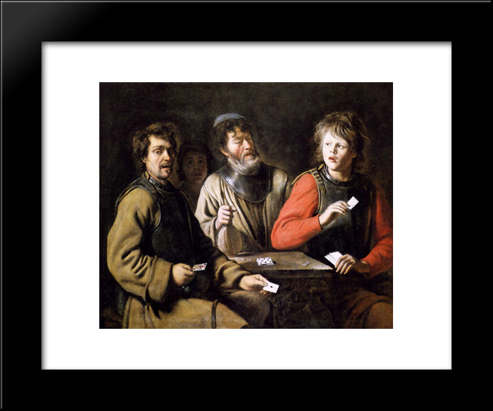 Card Players 20x24 Black Modern Wood Framed Art Print Poster by Le Nain brothers
