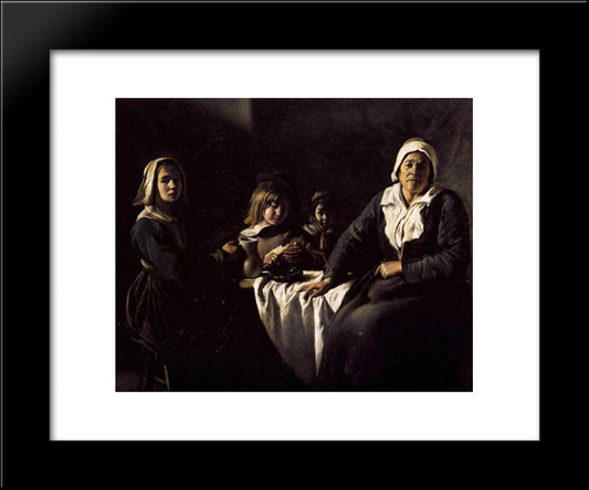 Four Figures At Table 20x24 Black Modern Wood Framed Art Print Poster by Le Nain brothers