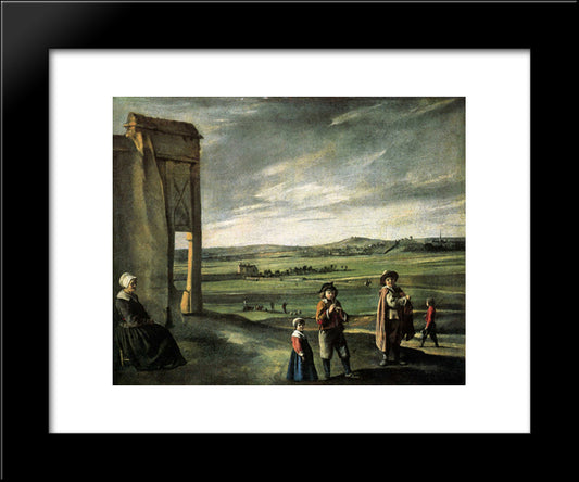 Landscape With An Old Woman 20x24 Black Modern Wood Framed Art Print Poster by Le Nain brothers