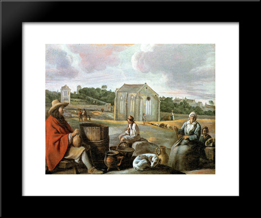 Landscape With Peasants And A Chapel 20x24 Black Modern Wood Framed Art Print Poster by Le Nain brothers