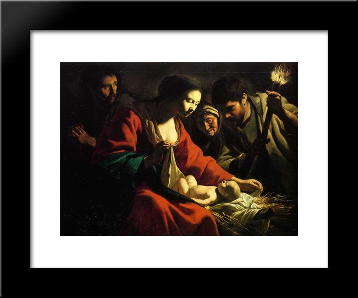 Nativity With The Torch 20x24 Black Modern Wood Framed Art Print Poster by Le Nain brothers