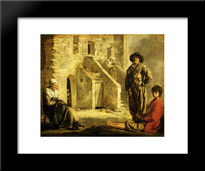 Peasants At Their Cottage Door 20x24 Black Modern Wood Framed Art Print Poster by Le Nain brothers