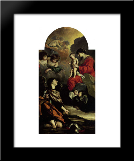 Saint Michael Dedicating His Weapons To The Virgin 20x24 Black Modern Wood Framed Art Print Poster by Le Nain brothers