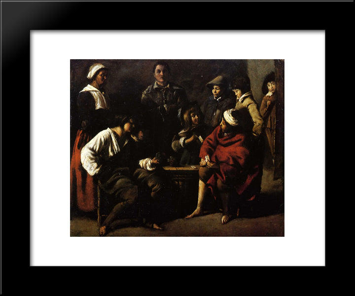 Small Card Players 20x24 Black Modern Wood Framed Art Print Poster by Le Nain brothers