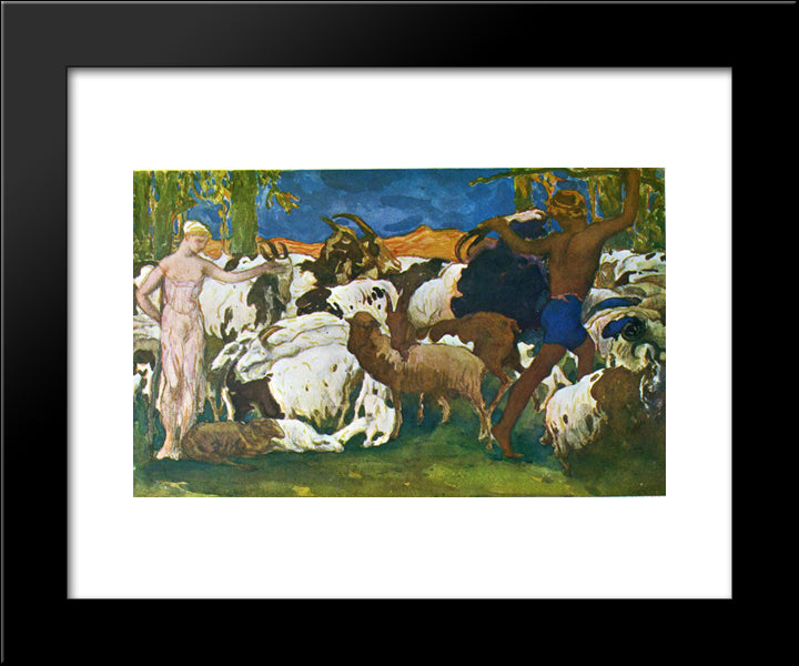 Daphnis And Chloe Bidding Each Other Goodnight (Design For A Decorative Panel) 20x24 Black Modern Wood Framed Art Print Poster by Bakst, Leon