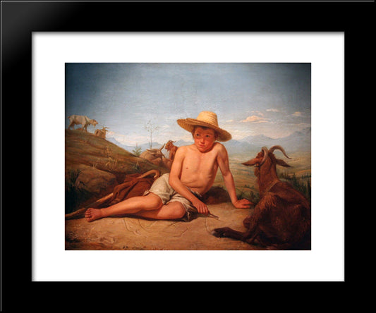 Giotto Gardant Les Chevres 20x24 Black Modern Wood Framed Art Print Poster by Bonnat, Leon
