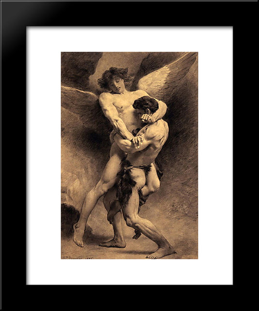 Jacob Wrestling The Angel 20x24 Black Modern Wood Framed Art Print Poster by Bonnat, Leon